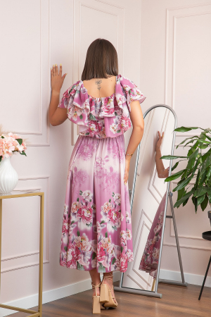 Rochie de ocazie Elle cu volane ample si imprimeuri florale - Roz [2]