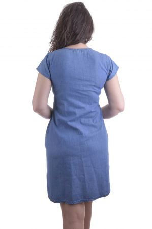 Rochie denim albastra cu motiv floral alb Luiza [2]
