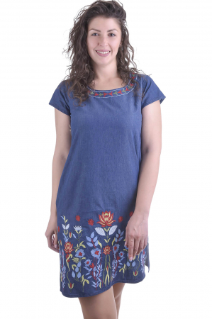 Rochie denim albastra cu motiv floral multicolor Brandusa [0]