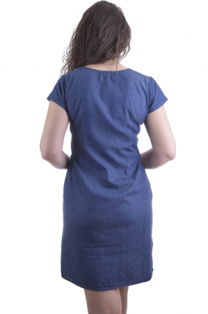 Rochie denim albastra cu motiv floral multicolor Brandusa [2]