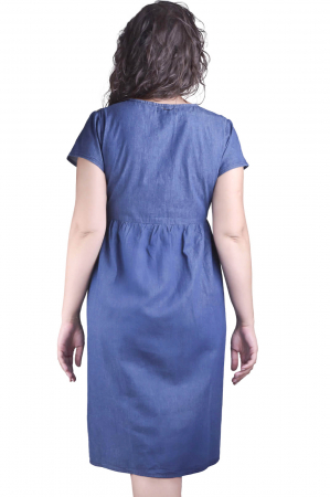 Rochie denim albastra cu motiv floral multicolor Cristina [2]