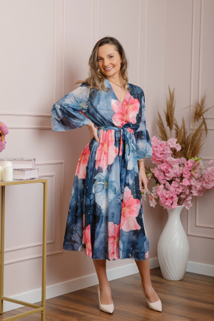 Rochie eleganta Adaline din voal bleumarin cu imprimeuri florale [3]
