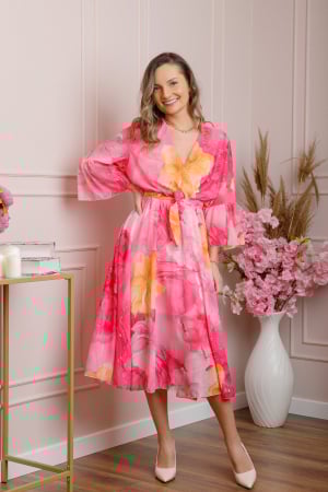Rochie eleganta Adaline din voal ciclam cu imprimeuri florale [3]