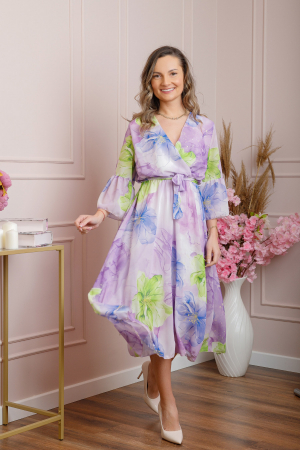 Rochie eleganta Adaline din voal lila cu imprimeuri florale [0]