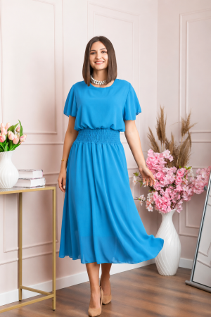 Rochii - Rochie eleganta albastra Francesca cu talie incretita