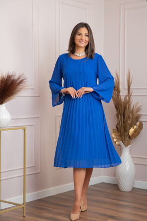 Rochie eleganta Arya albastru regal plisata cu maneci lungi [2]