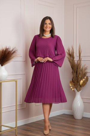 Rochie eleganta Arya fuchsia plisata cu maneci lungi [2]