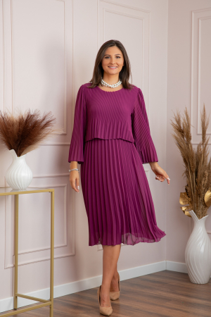 Rochie eleganta Arya fuchsia plisata cu maneci lungi [3]