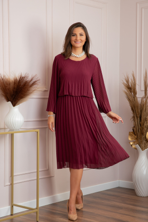 Rochie eleganta Arya grena plisata cu maneci lungi [3]