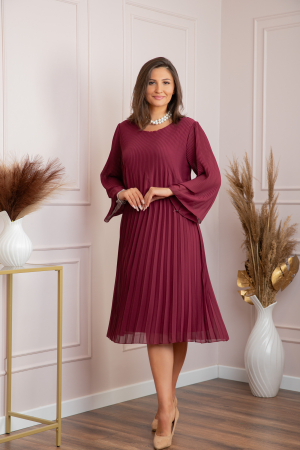 Rochie eleganta Arya grena plisata cu maneci lungi [2]