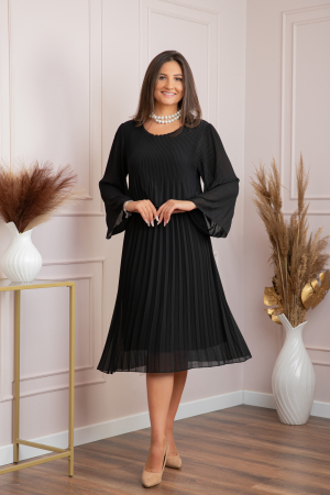Rochie eleganta Arya neagra plisata cu maneci lungi [2]