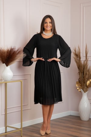 Rochii - Rochie eleganta Arya neagra plisata cu maneci lungi