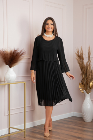 Rochie eleganta Arya neagra plisata cu maneci lungi [3]