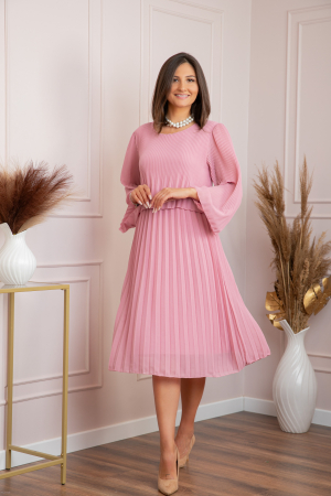 Rochie eleganta Arya roz plisata cu maneci lungi [2]