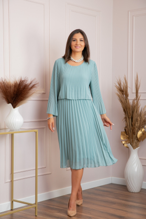 Rochie eleganta Arya verde mint plisata cu maneci lungi [3]