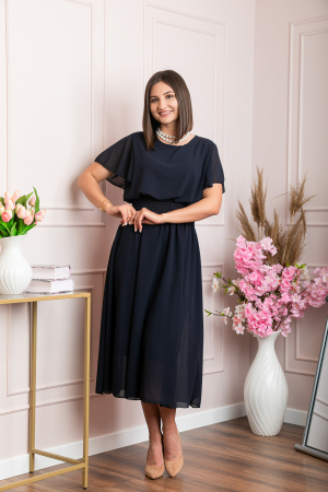Rochie eleganta bleumarin Francesca cu talie incretita [2]