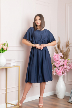 Rochie eleganta bleumarin Leona cu maneci fluture [2]