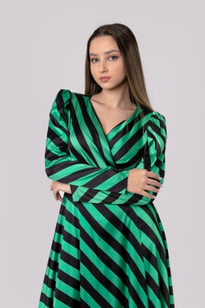 Rochie eleganta cu dungi verzi si negre si aspect petrecut [1]