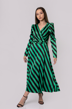 Rochii - Rochie eleganta cu dungi verzi si negre si aspect petrecut