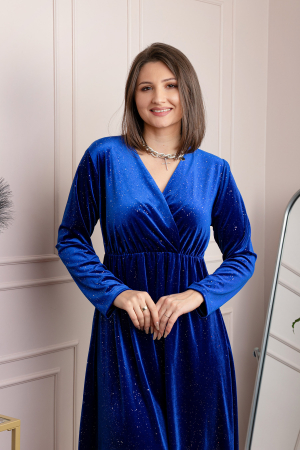 Rochie eleganta din catifea Alexa cu strasuri si croi petrecut - Albastru regal [1]