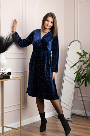 Rochie eleganta din catifea Alexa cu strasuri si croi petrecut - Bleumarin [2]
