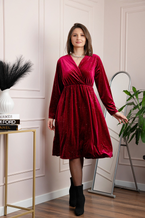 Rochie eleganta din catifea Alexa cu strasuri si croi petrecut - Grena [3]