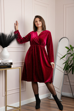 Rochie eleganta din catifea Alexa cu strasuri si croi petrecut - Grena [2]