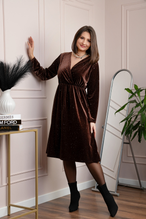 Rochie eleganta din catifea Alexa cu strasuri si croi petrecut - Maro [2]
