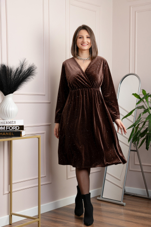 Rochie eleganta din catifea Alexa cu strasuri si croi petrecut - Maro [3]