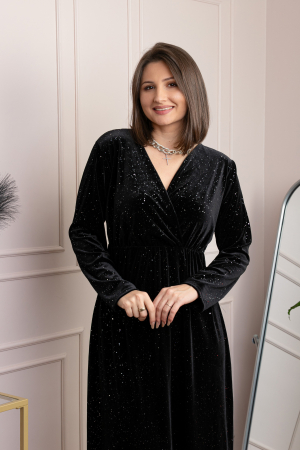 Rochie eleganta din catifea Alexa cu strasuri si croi petrecut - Negru [1]