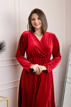 Rochie eleganta din catifea Alexa cu strasuri si croi petrecut - Rosu [1]