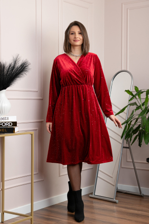 Rochie eleganta din catifea Alexa cu strasuri si croi petrecut - Rosu [3]