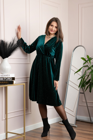 Rochie eleganta din catifea Alexa cu strasuri si croi petrecut - Verde [2]
