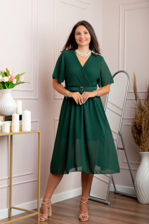 Rochie eleganta din voal Desiree cu decolteu in V si curea - Verde [3]