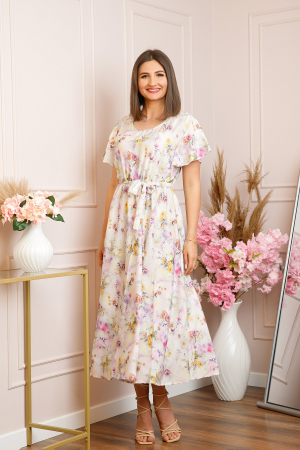 Rochie eleganta Fiorella cu imprimeuri florale - Alb cu roz [3]