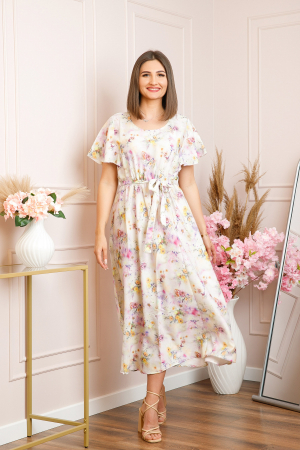Rochie eleganta Fiorella cu imprimeuri florale - Alb cu roz [2]