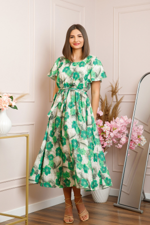 Rochie eleganta Fiorella cu imprimeuri florale - Verde cu gri [3]