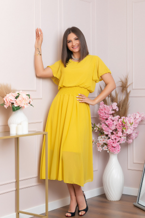 Rochie eleganta galbena Francesca cu talie incretita [2]