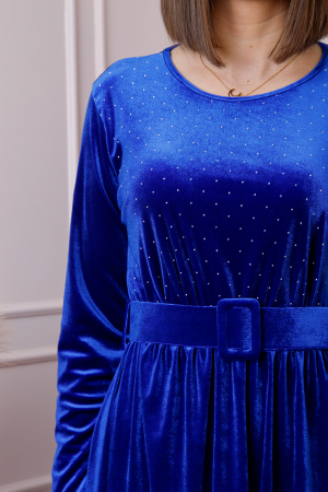 Rochie eleganta Kate din catifea albastru regal cu strasuri si centura in talie [1]