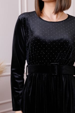 Rochie eleganta Kate din catifea neagra cu strasuri si centura in talie [1]