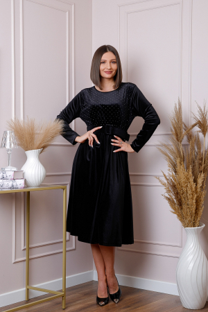 Rochie eleganta Kate din catifea neagra cu strasuri si centura in talie [3]