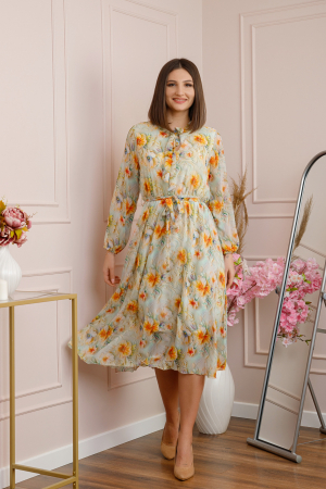 Extra-reduceri - Rochie eleganta Lizzie din voal cu imprimeu floral verde pastel