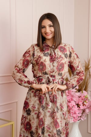 Rochie eleganta Lizzie din voal cu imprimeu floral visiniu [1]