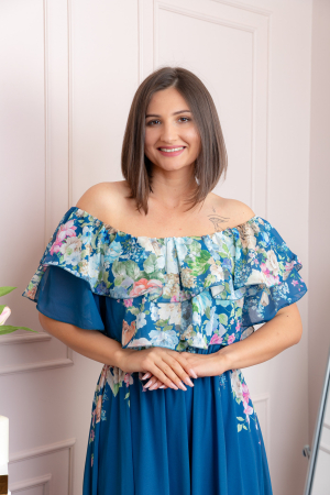 Rochie eleganta lunga Ayana cu imprimeri florale si volane ample - Albastru regal [1]