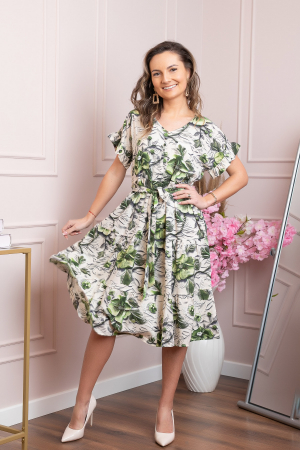 Rochii - Rochie eleganta Maribel cu volanase si cordon in talie - Verde