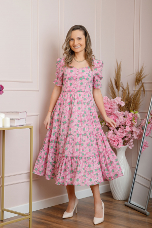 Rochie eleganta Michelle cu imprimeuri florale - Roz [3]