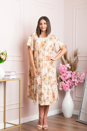 Rochie eleganta Mirabelle cu imprimeu floral - Crem cu orange [3]