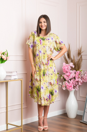 Rochie eleganta Mirabelle cu imprimeu floral - Galben cu mov [3]