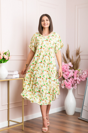 Rochii - Rochie eleganta Mirabelle cu imprimeu floral - Verde cu alb