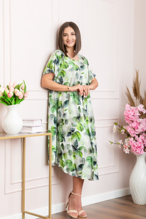 Rochie eleganta Mirabelle cu imprimeu floral - Verde cu gri [2]